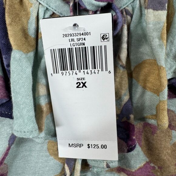 Ralph Lauren Blouse Women's 2X Plus Floral Ruffle Long Sleeve Linen Blend - Picture 4 of 8